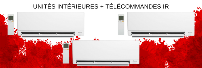 Composition du pack tri-splits avec trois unités intérieures AY et trois télécommandes infrarouge